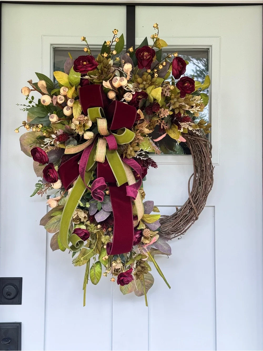 Large Burgundy & Moss Velvet Fall Wreath